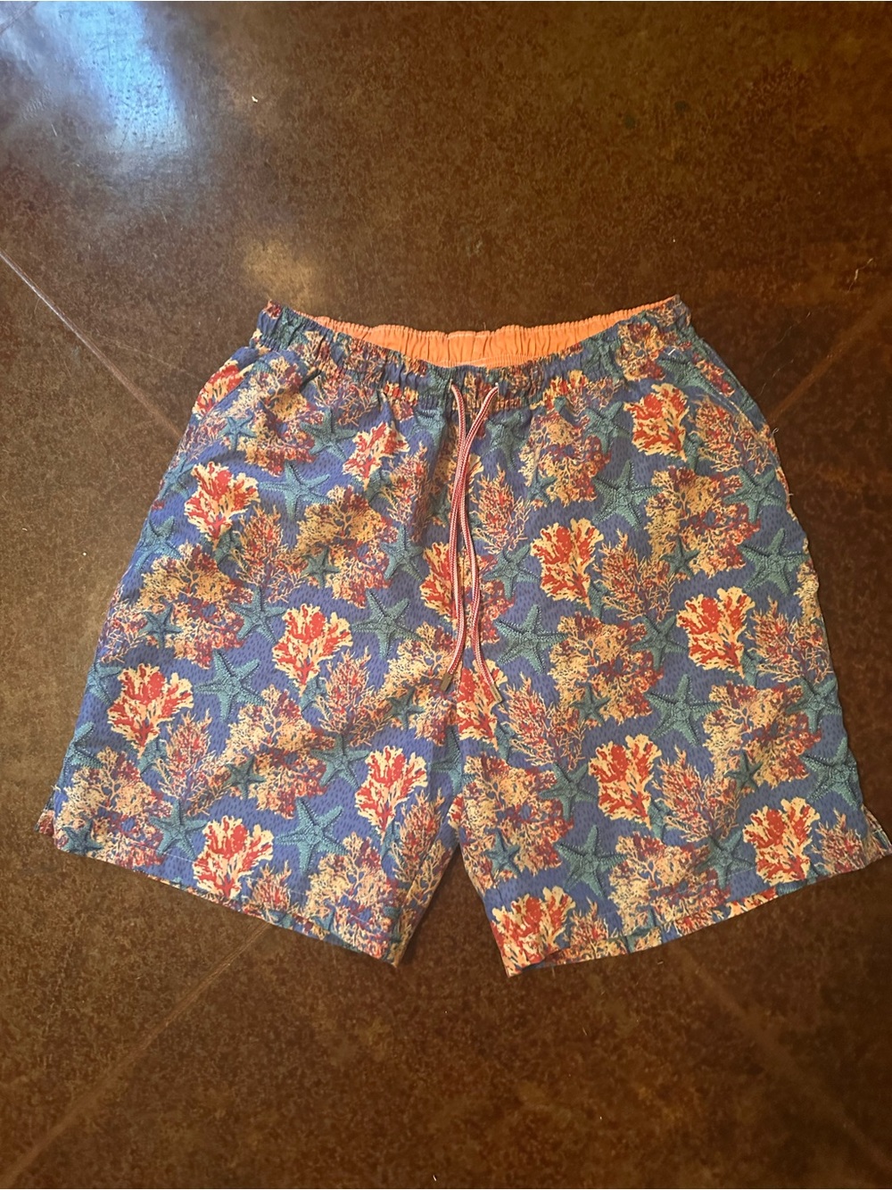 Peter Millar Seaside Men’s Swim Shorts L Blue Coral Starfish lined premium beach